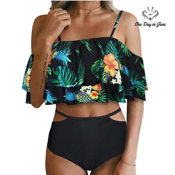 Tempt Me High Waist Off Shoulder Ruffled Bikini Size XS - Picture 1 of 2